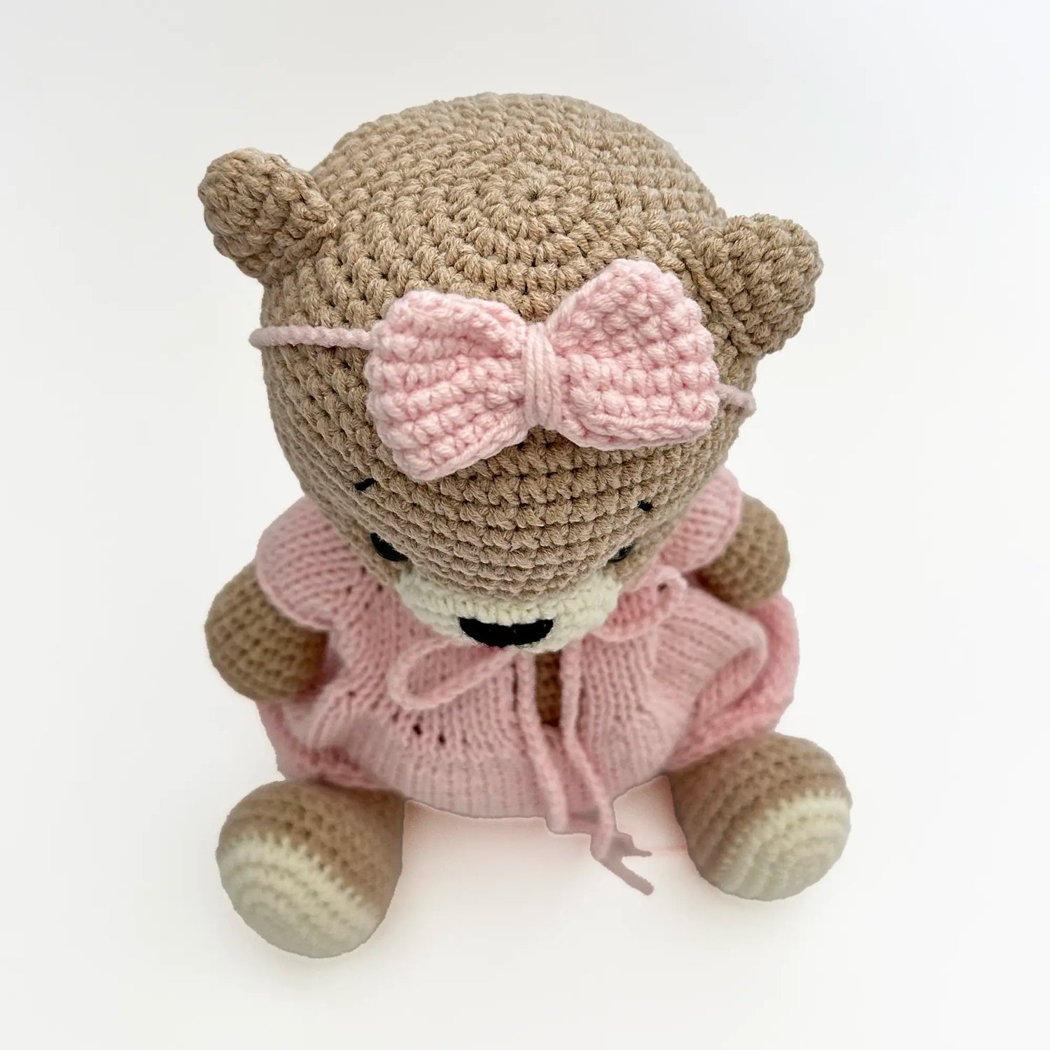 Lot of 2 Vintage Crochet Plush Stuffed Animals Mouse w/ Cheese - Bear w/  Shirt