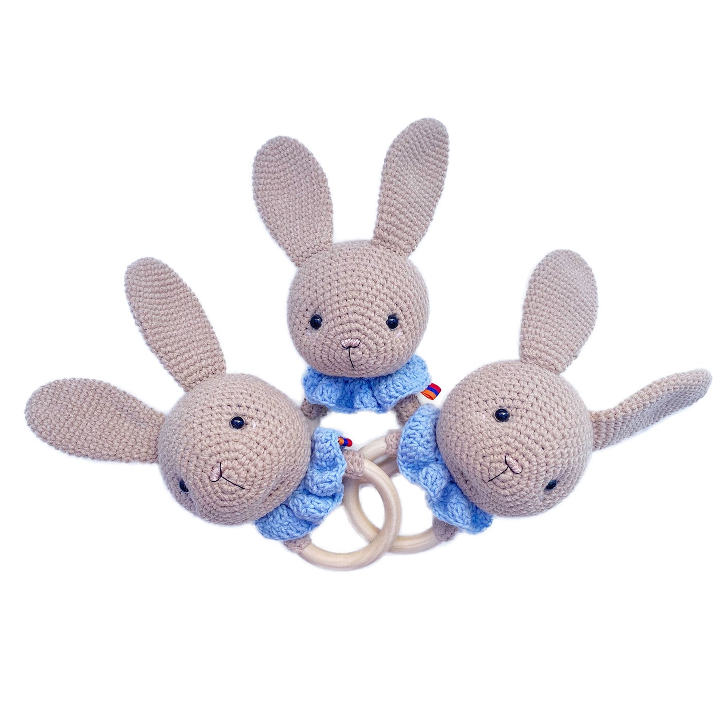 Blue Lulibear Bunny Rattles nursery first toy/ Newborn baby rattle toy/Neutral bunny teether/ Expecting mom gift