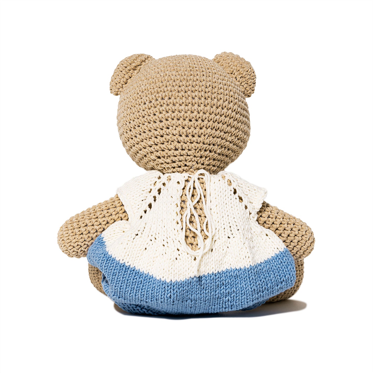White/Blue Lulibears Archook Crochet Teddy Bears. Handmade stuffed animal, puppy, knit by hand.